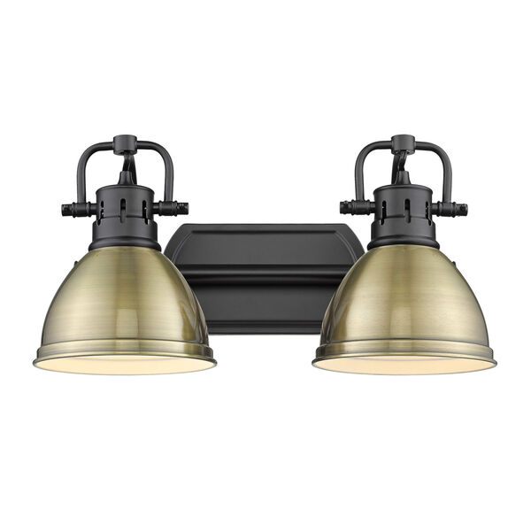 Duncan Matte Black Two-Light Bath Vanity with Aged Brass Shades, image 2